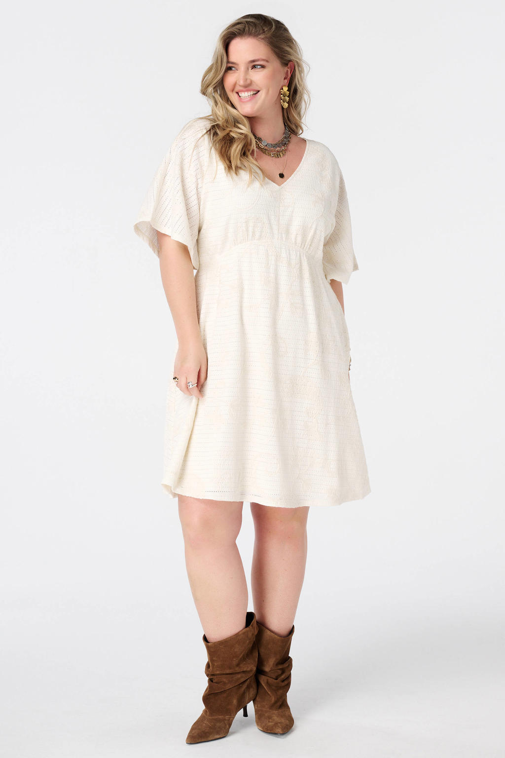 MS Mode korte bohemian jurk Plus Size met paisley - ecru