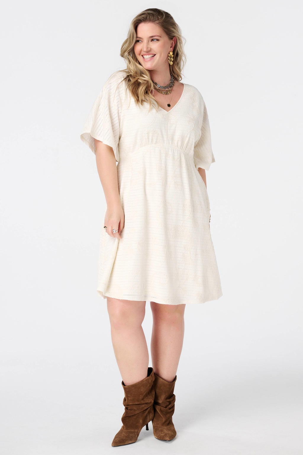 MS Mode korte bohemian jurk Plus Size met paisley - ecru