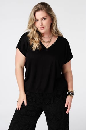 T-shirt met glitters Plus Size - zwart