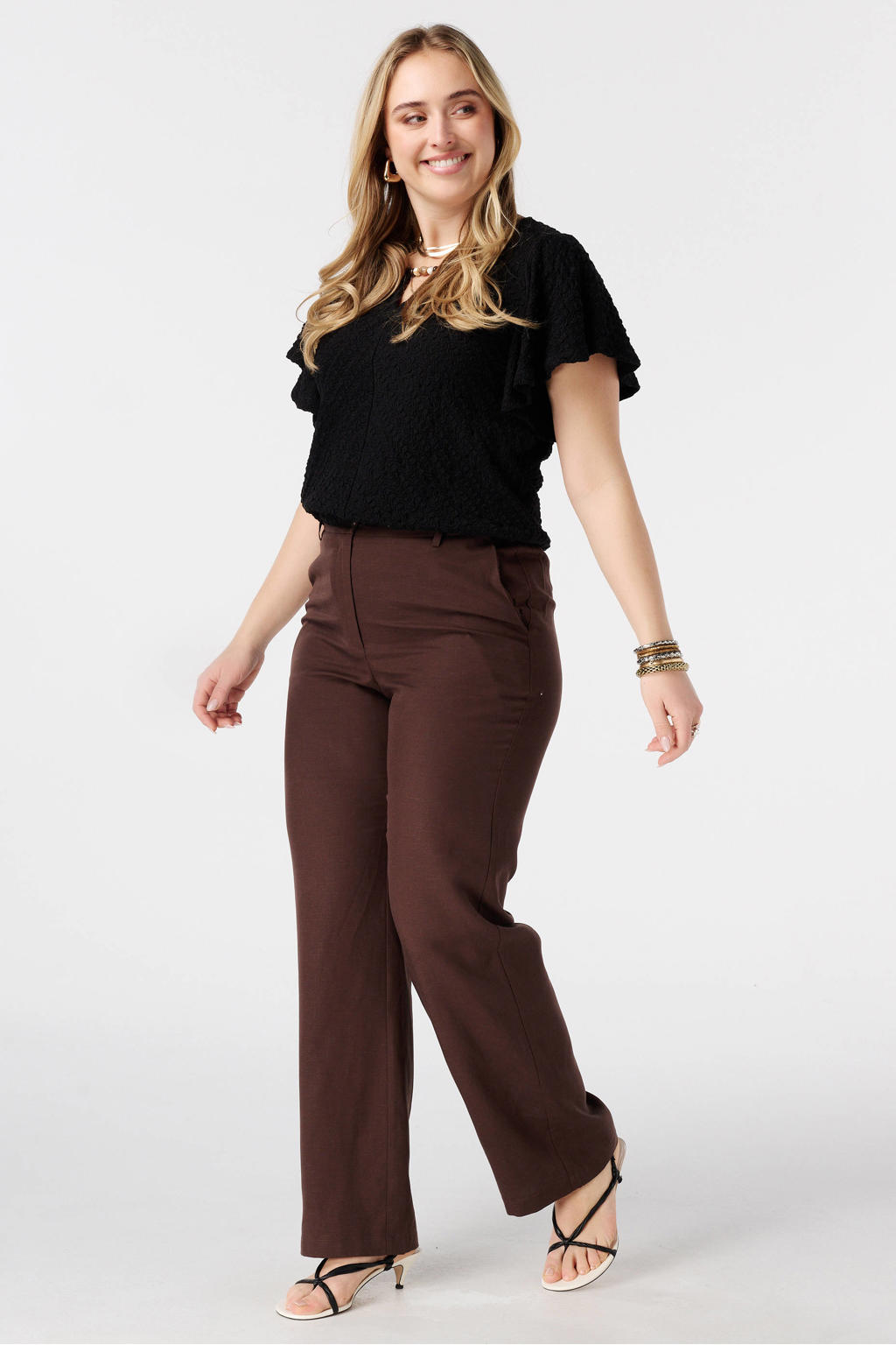 Zwarte dames MS Mode ballon top Plus Size met effen en korte mouwen