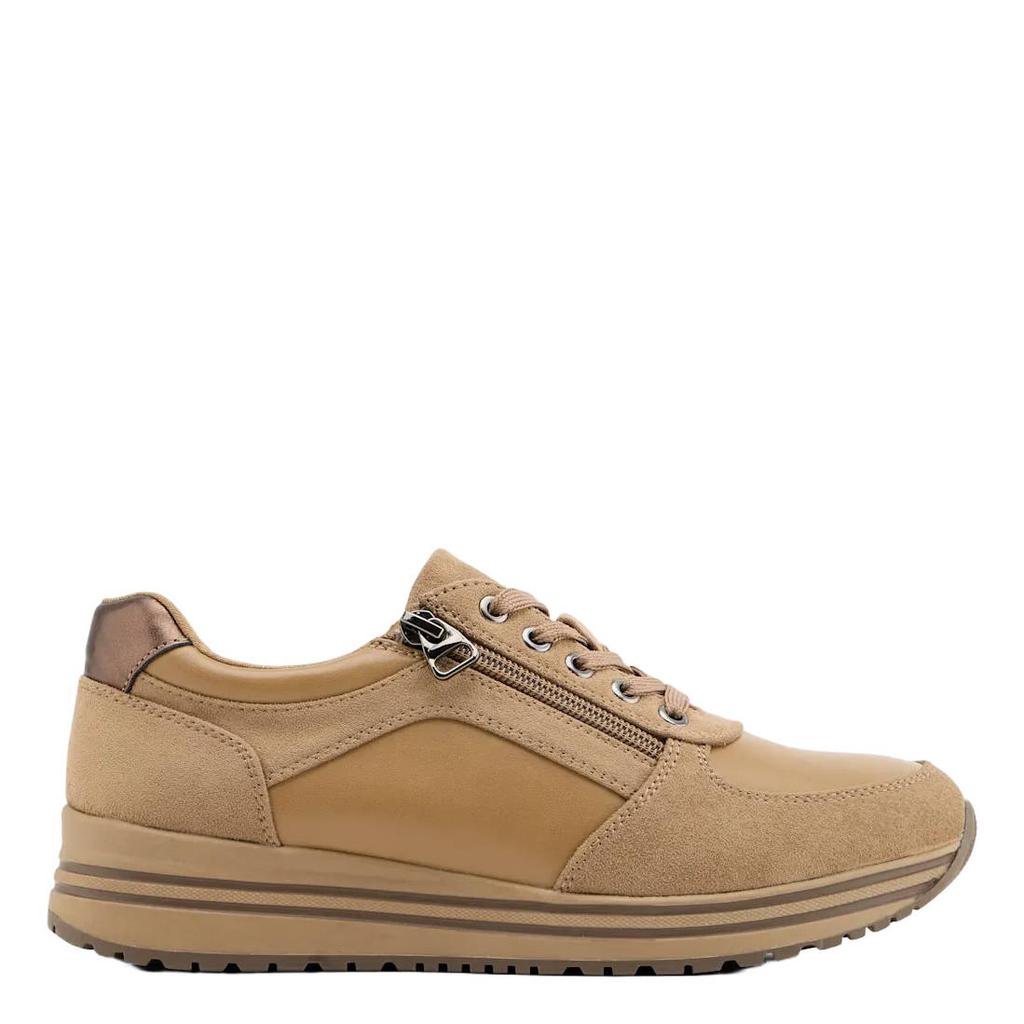 Beige dames Graceland imitatieleren sneakers - met veters