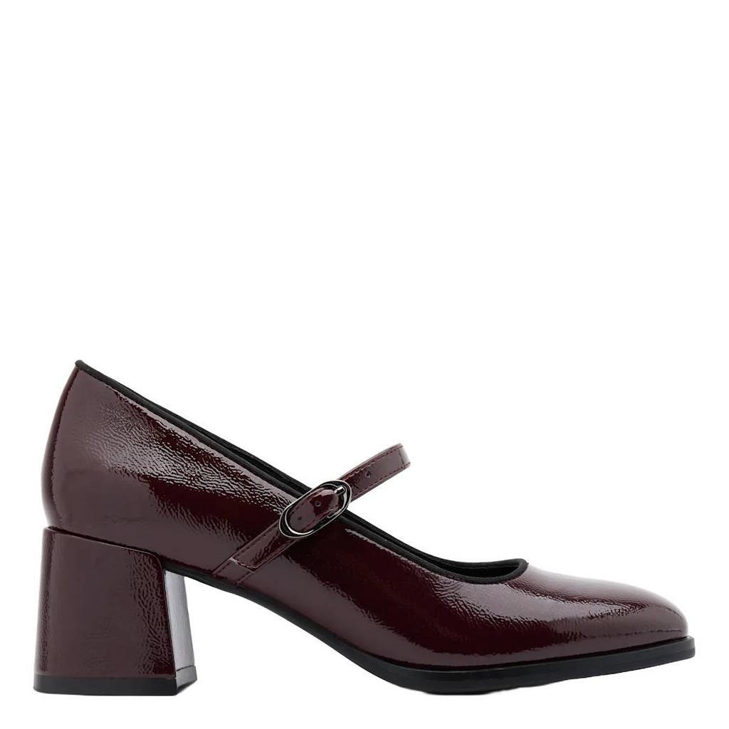 Bordeaux dames Graceland lakleren pumps met blokhak - met gesp
