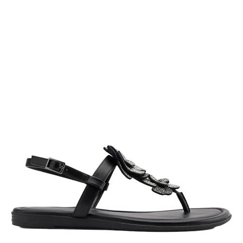 Graceland imitatieleren sandalen met strass steentjes zwart