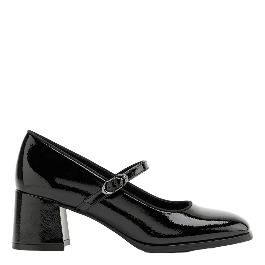 Zwarte dames Graceland lakleren pumps met blokhak - met gesp