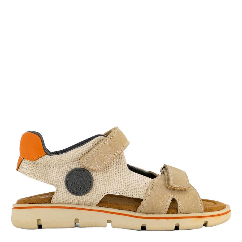Beige jongens Vty imitatieleren sandalen met profielzool met klittenband