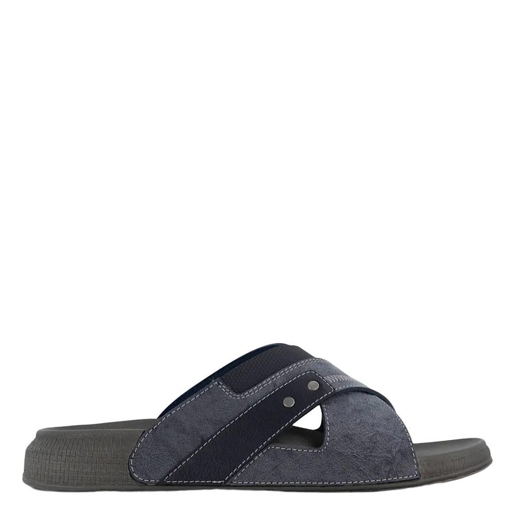 Donkerblauwe heren Easy Street leren slippers