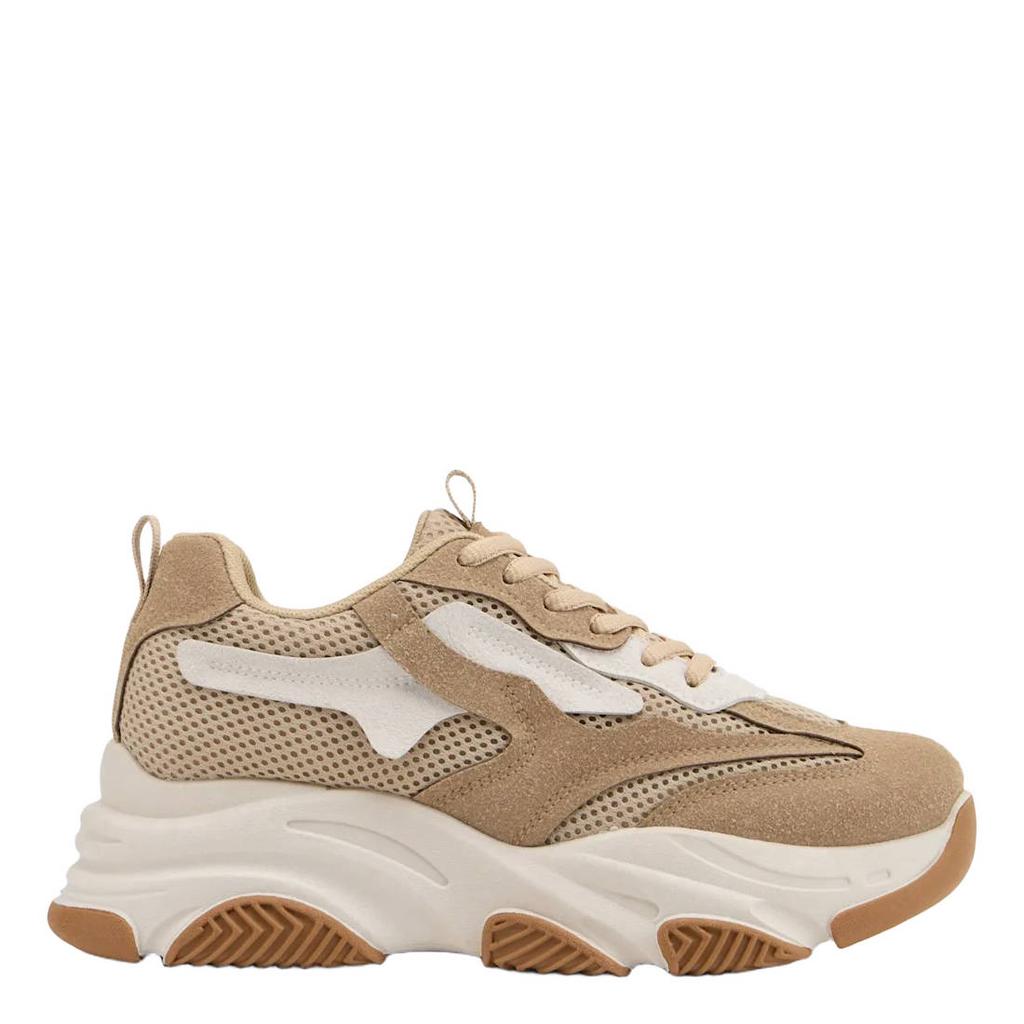 Beige dames Graceland chunky imitatieleren sneakers - met veters