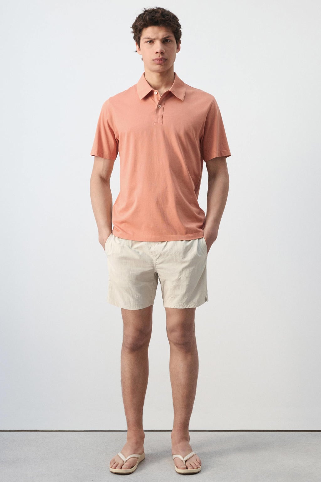 Oranje heren Mango Man relaxed fit polo van katoen met effen en korte mouwen