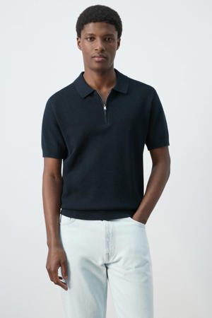 regular polo gebreid donkerblauw