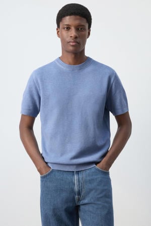 slim T-shirt rib gebreid blauw