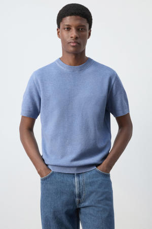 slim T-shirt rib gebreid blauw