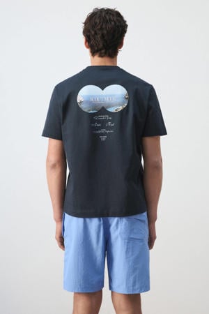regular fit T-shirt met backprint - marineblauw
