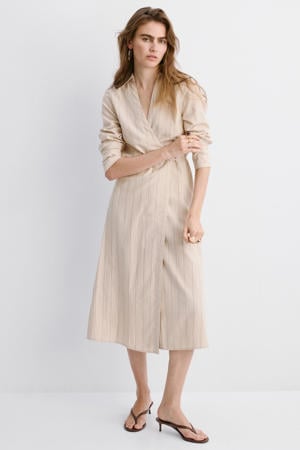 blousejurk met krijtstreep beige