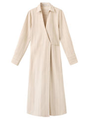thumbnail: Beige dames Mango blousejurk van viscose met krijtstreepprint, driekwart mouwen, V-hals, striksluiting en overslag detail