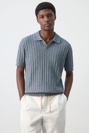 relaxed fit gebreide polo - middenblauw