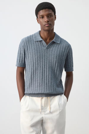 relaxed fit gebreide polo - middenblauw