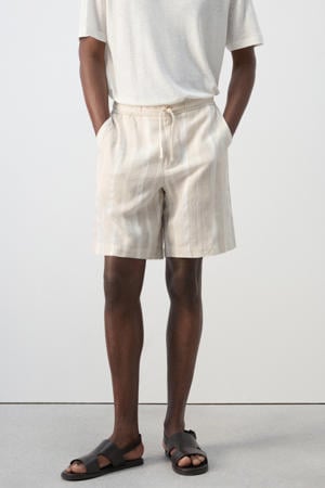 regular gestreepte casual short met linnen beige