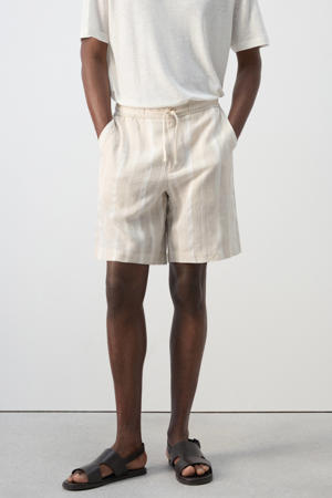regular gestreepte casual short met linnen beige