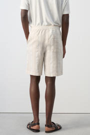 thumbnail: Mango Man regular gestreepte casual short met linnen beige