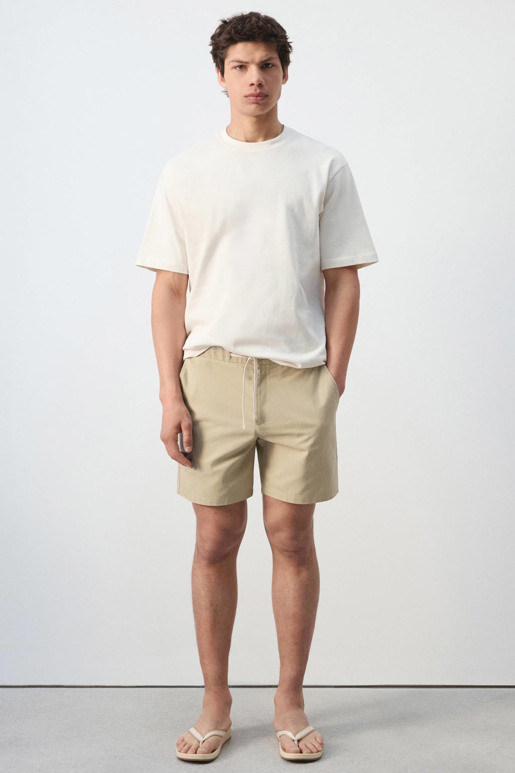 Mango Man katoenen relaxed short - lichtbeige