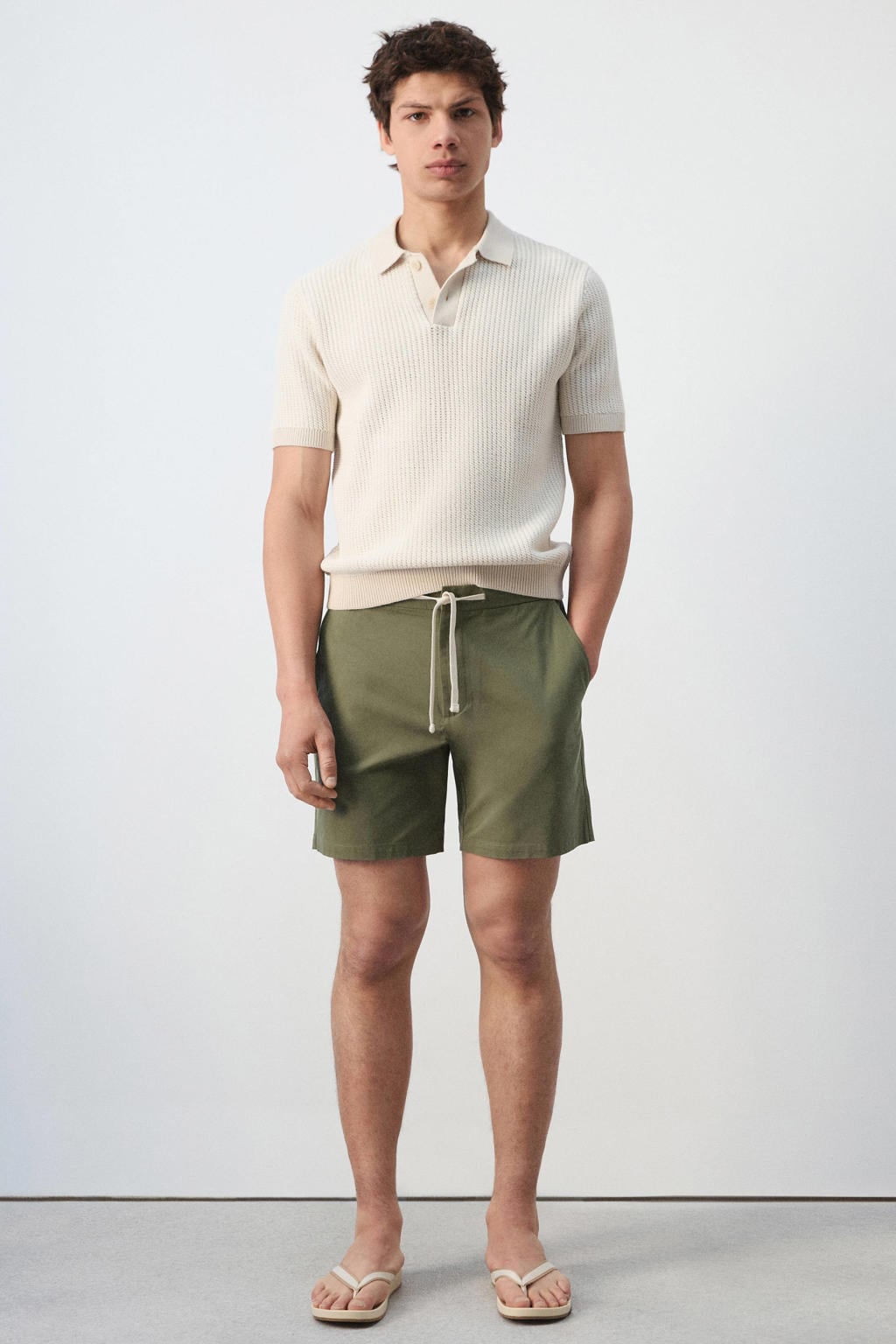 Mango Man katoenen relaxed fit korte broek - middengroen