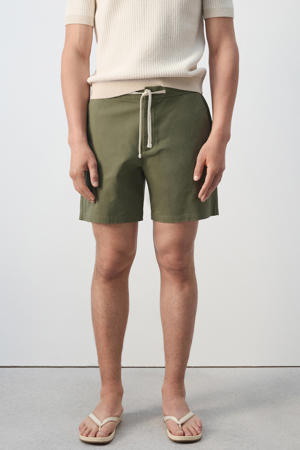 katoenen relaxed fit korte broek - middengroen