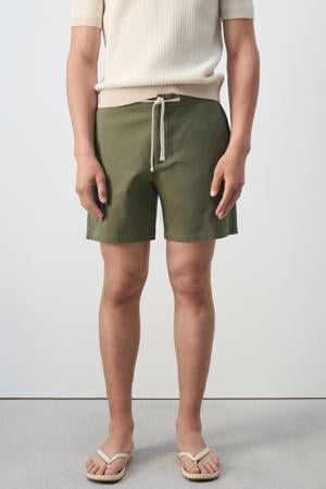 katoenen relaxed fit korte broek - middengroen