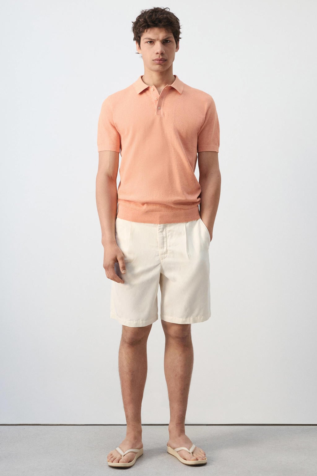 Oranje heren Mango Man regular fit polo van katoen met effen en korte mouwen