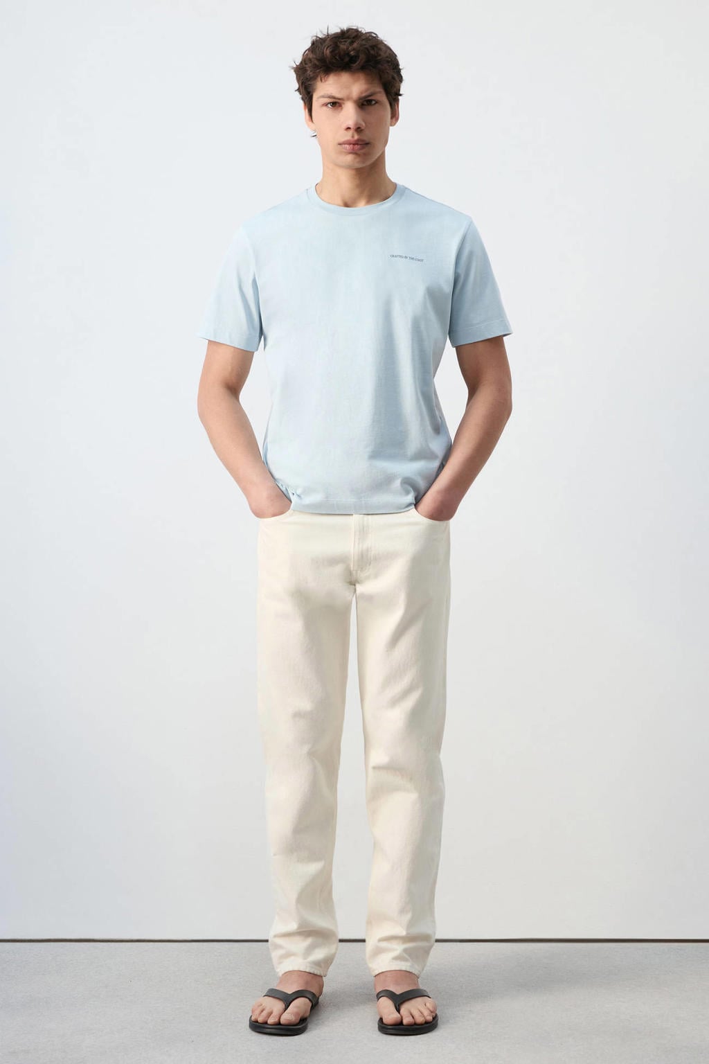 Mango Man regular fit T-shirt met backprint - lichtblauw