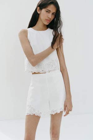 straight regular waist casual short broderie wit