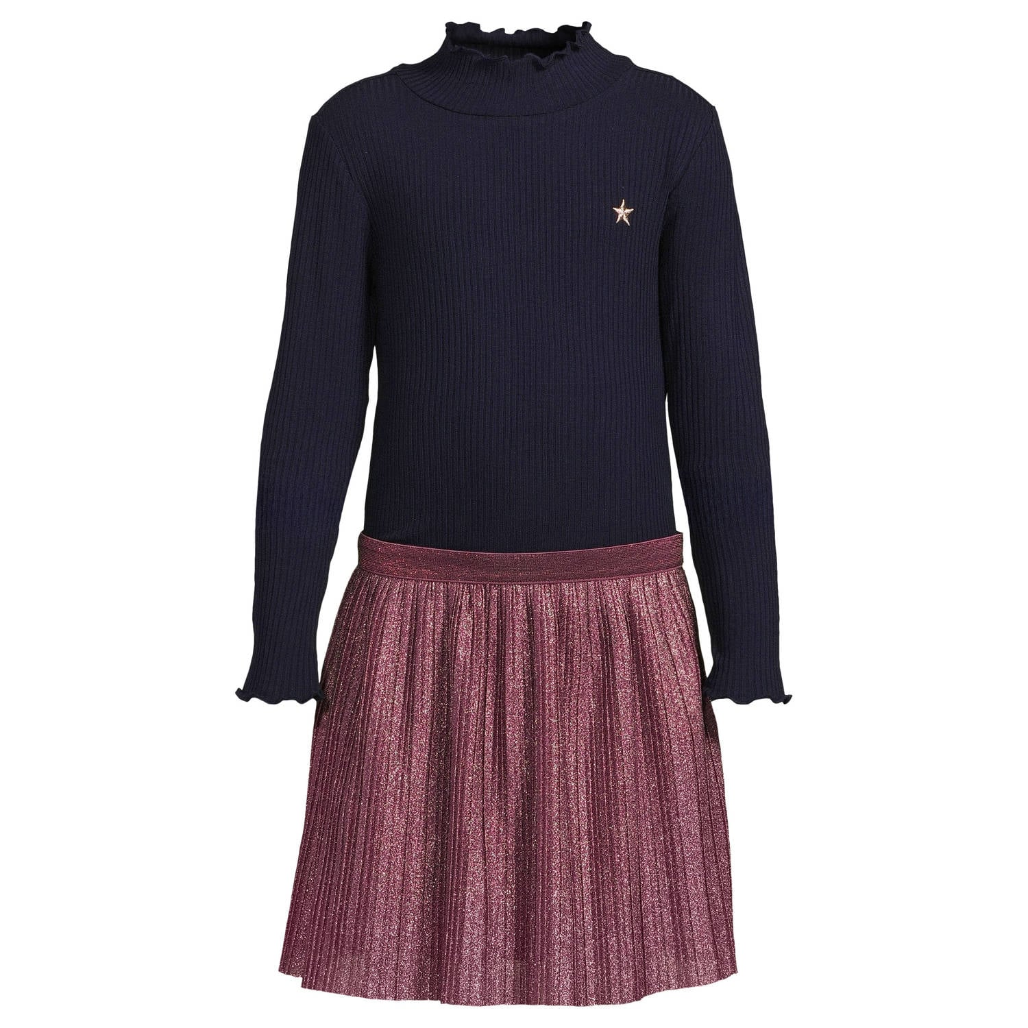 Like Flo plissé midi jurk met glitters marineblauw paars