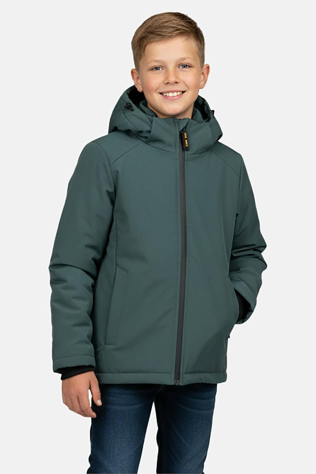 Groene jongens Cars winterjas van polyester met effen, lange mouwen, capuchon en ritssluiting