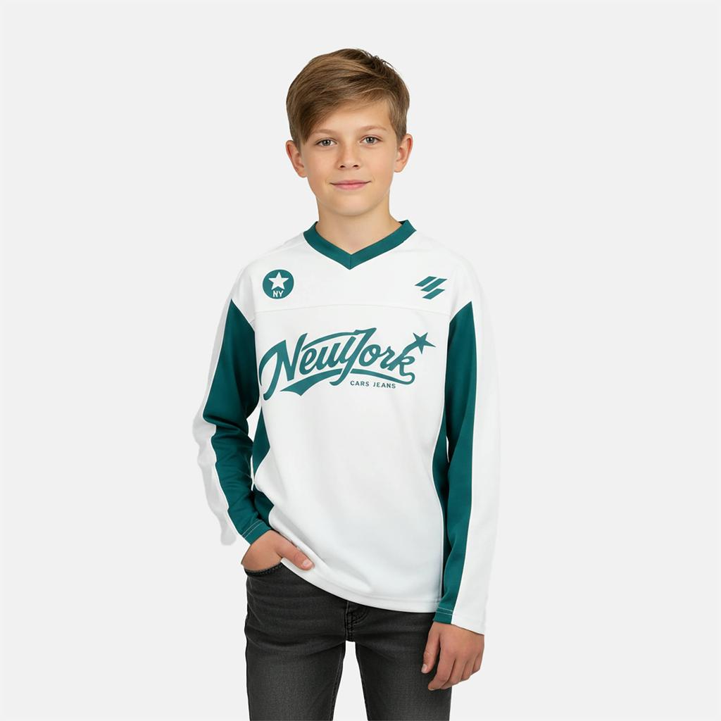 Witte jongens Cars longsleeve van katoen met printopdruk, lange mouwen en V-hals