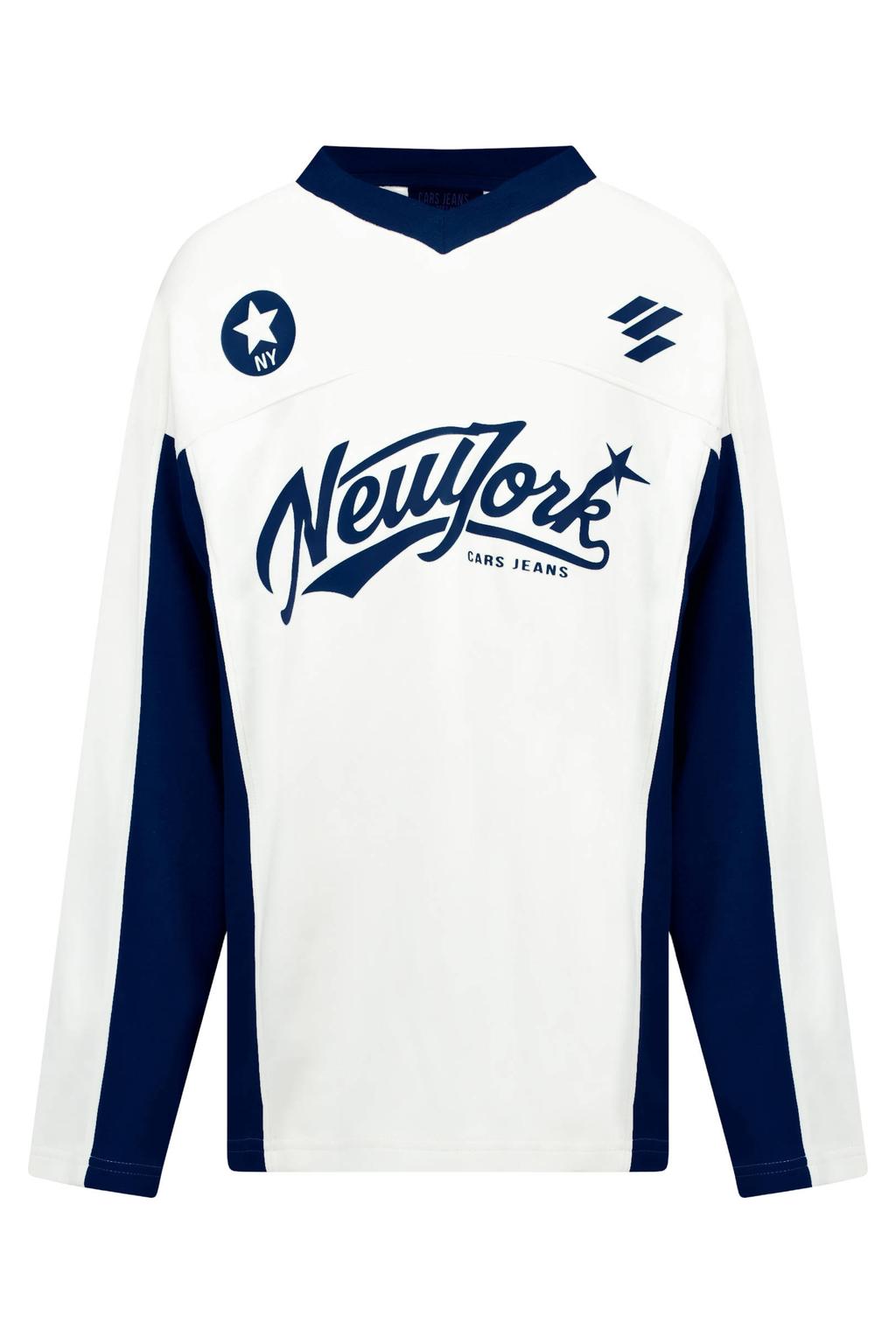 Wit en donkerblauwe jongens Cars longsleeve van katoen met printopdruk, lange mouwen en V-hals