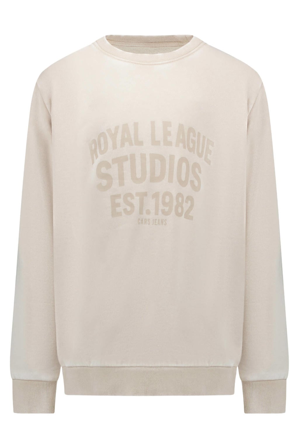 Zandkleurige jongens Cars sweater met printopdruk, lange mouwen, ronde hals en geribde boorden