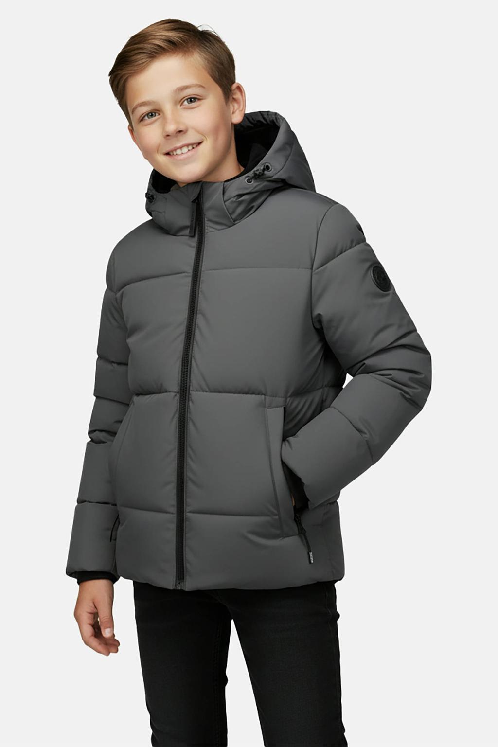 Grijze jongens Cars winterjas van nylon met effen, lange mouwen, capuchon, ritssluiting en geribde boorden