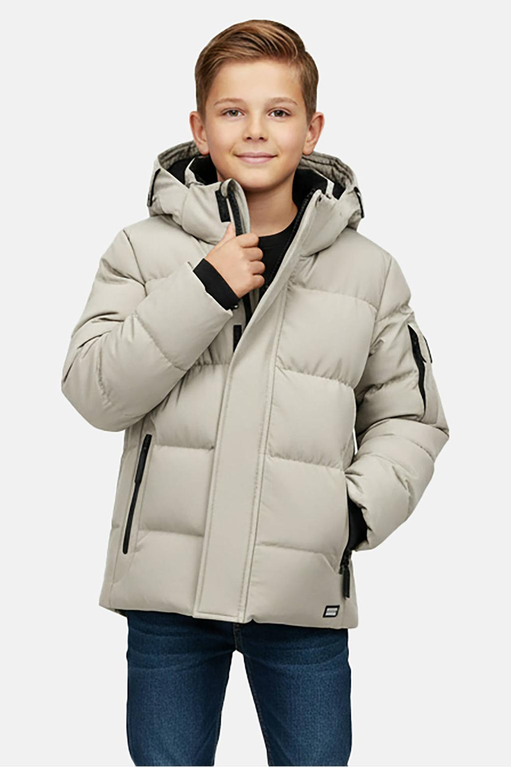Ecru jongens Cars winterjas van nylon met effen, lange mouwen, capuchon, rits- en knoopsluiting en geribde boorden