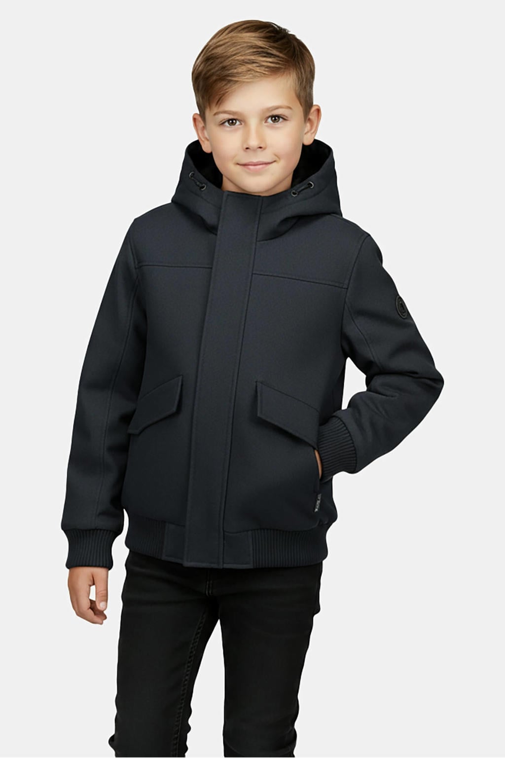 Antraciete jongens Cars winterjas van polyester met effen, lange mouwen, capuchon, rits- en knoopsluiting en geribde boorden