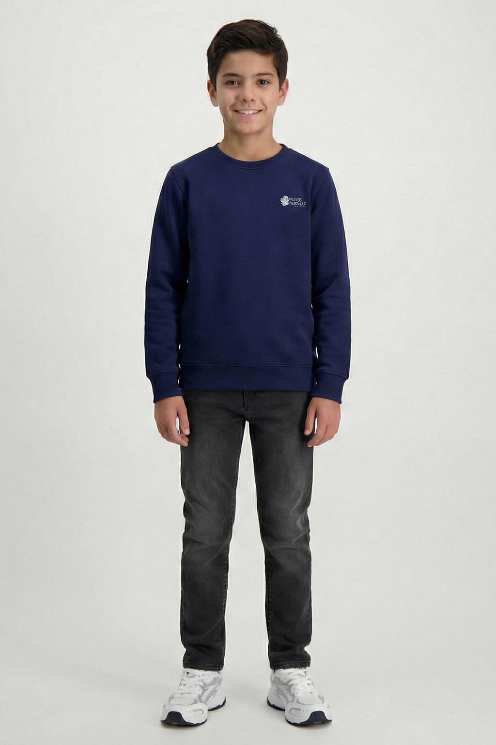 Marineblauw jongens Cars oversized sweater blauw met backprint, lange mouwen en ronde hals