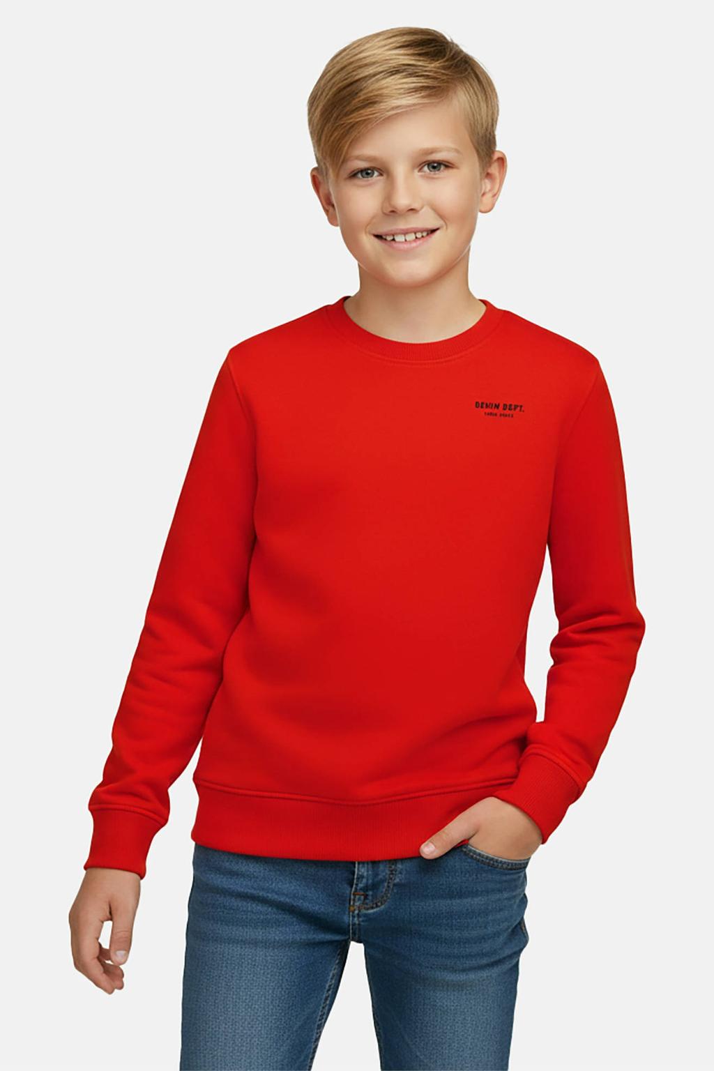 Rode jongens Cars sweater met logo dessin, lange mouwen, ronde hals en geribde boorden