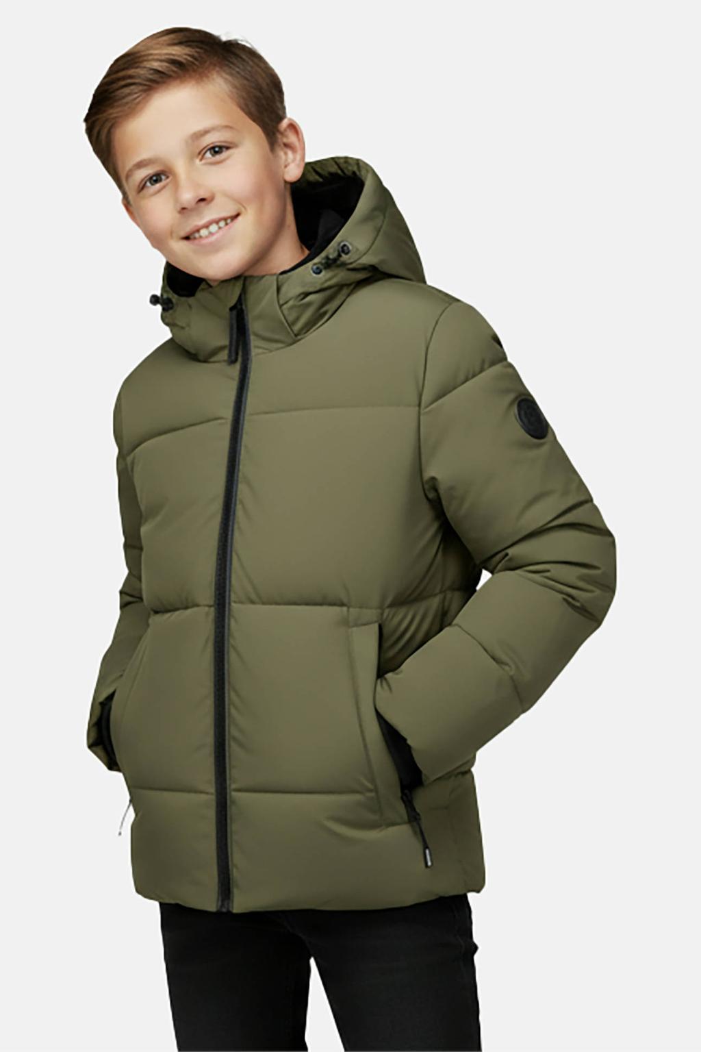 Olijfgroene jongens Cars winterjas van nylon met effen, lange mouwen, capuchon, ritssluiting en geribde boorden