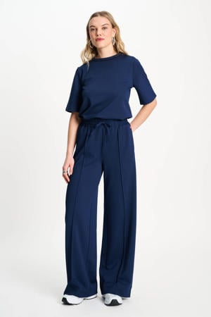 wide leg high waist broek donkerblauw