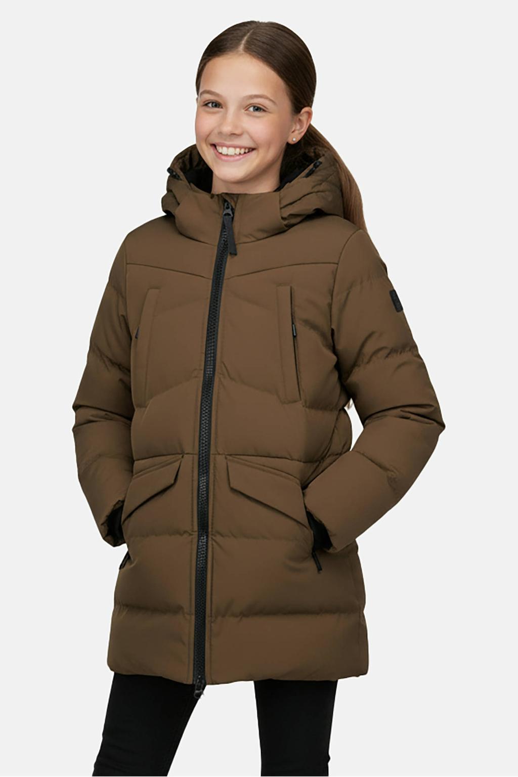 Bruine meisjes Cars gewatteerde winterjas van nylon met effen, lange mouwen, capuchon en ritssluiting
