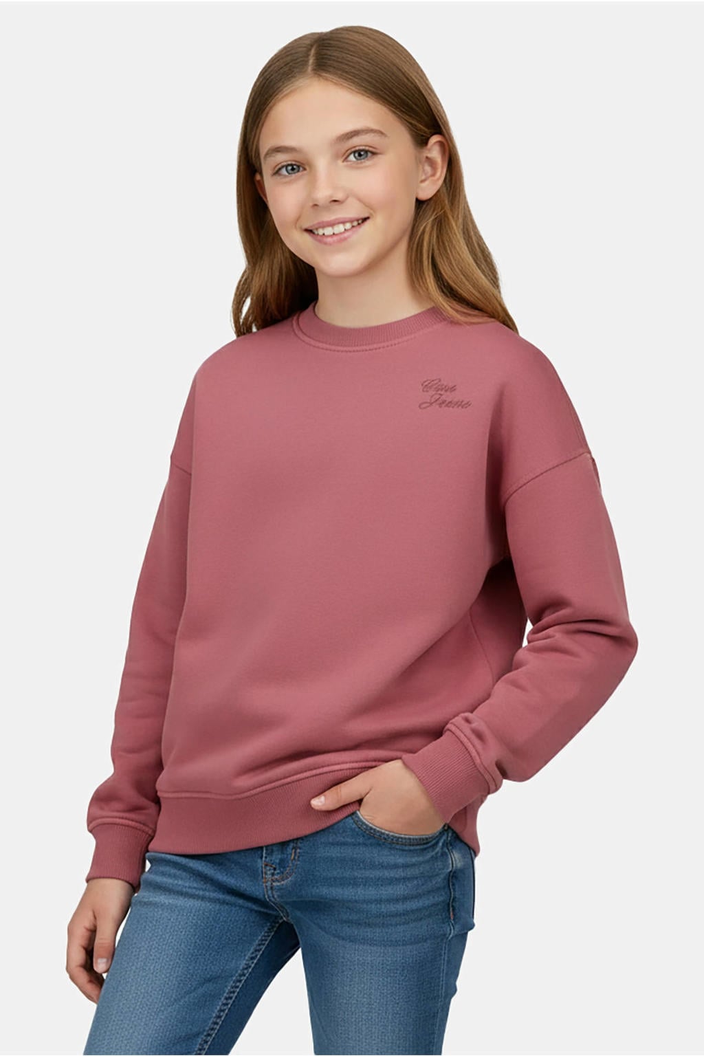 Roze meisjes Cars sweater met logo dessin, lange mouwen, ronde hals en geribde boorden