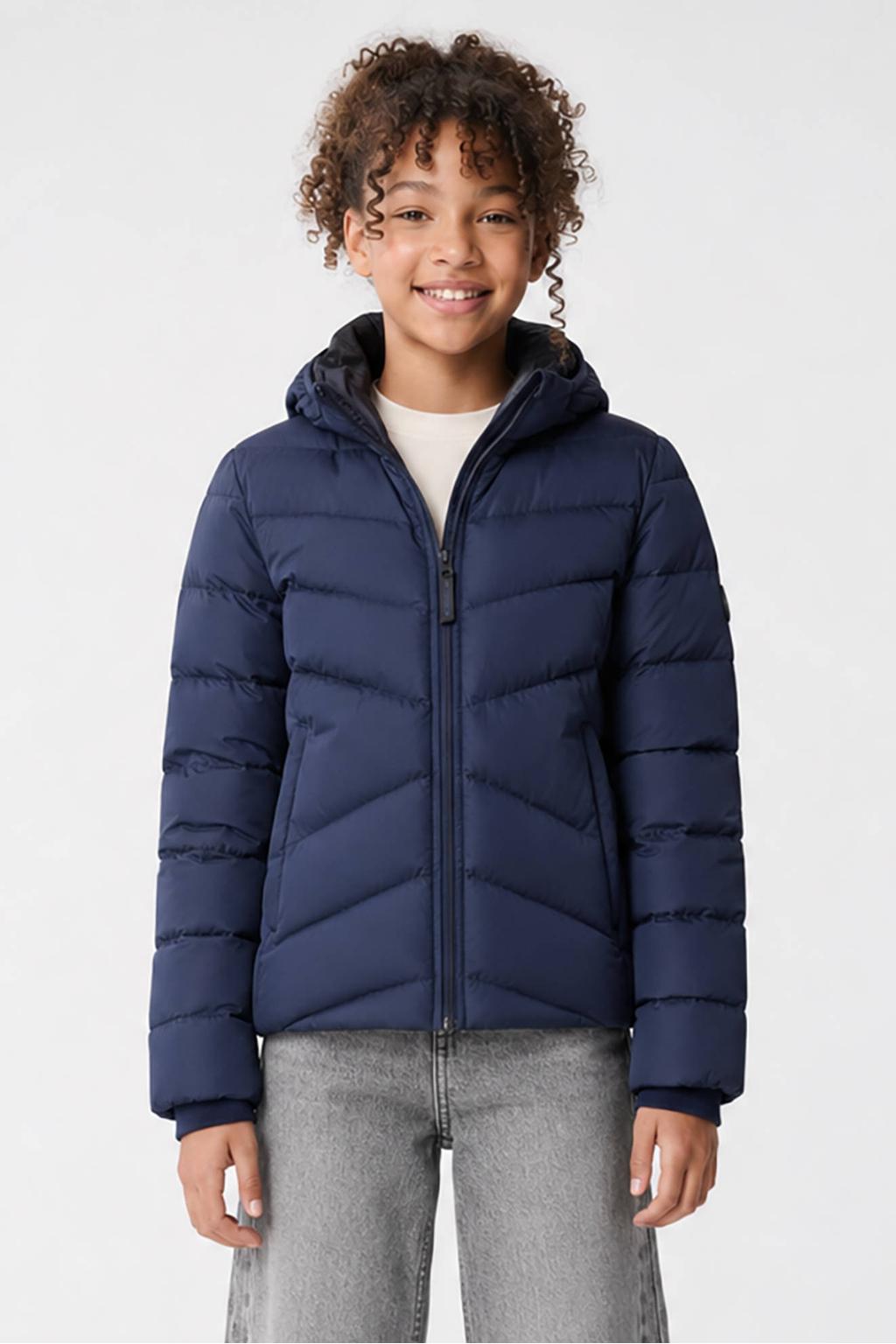 Marineblauw meisjes Cars winterjas blauw van polyester met effen, lange mouwen, capuchon en ritssluiting
