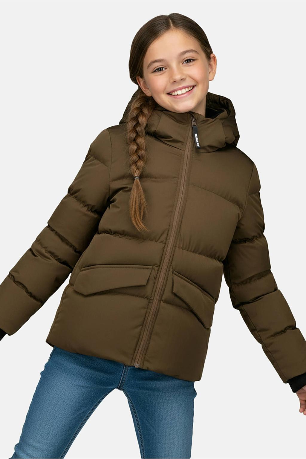 Bruine meisjes Cars winterjas van nylon met effen, lange mouwen, capuchon, ritssluiting en geribde boorden