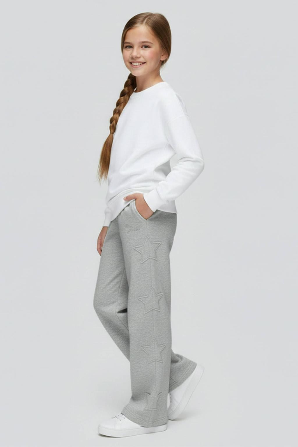 Grijs melange meisjes Cars regular fit joggingbroek van sweat materiaal met elastische tailleband en sterrenprint