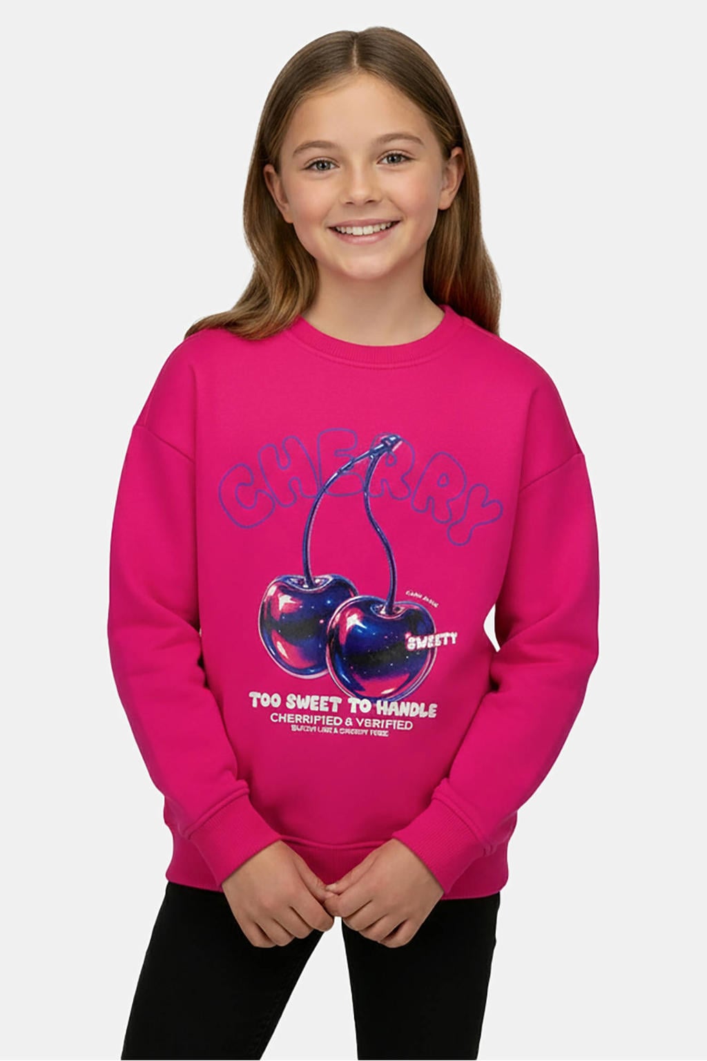 Fuchsia meisjes Cars sweater met printopdruk, lange mouwen, ronde hals en geribde boorden
