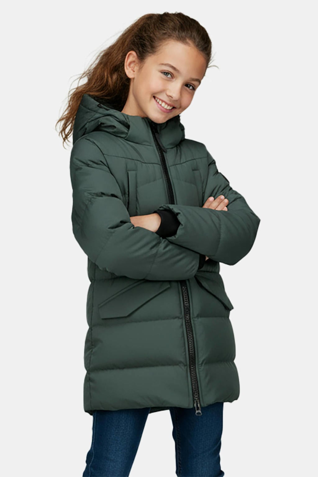 Groene meisjes Cars gewatteerde winterjas van nylon met effen, lange mouwen, capuchon en ritssluiting