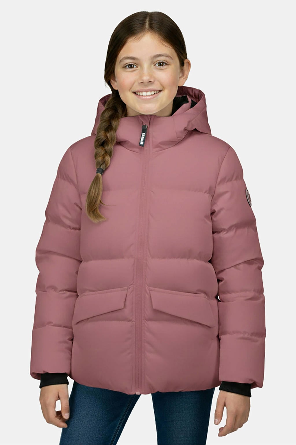 Oudroze meisjes Cars winterjas van nylon met effen, lange mouwen, capuchon, ritssluiting en geribde boorden